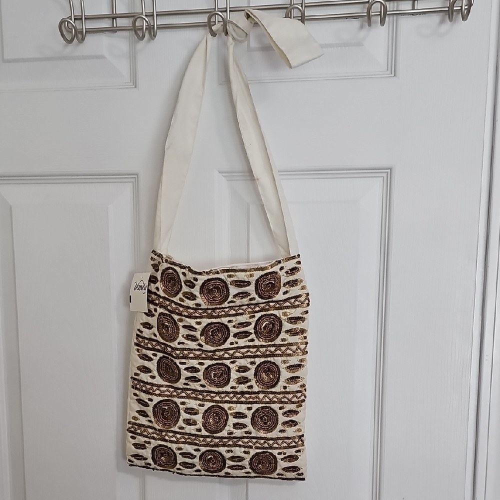 Vanity Cream and Brown Patterned Shoulder Bag